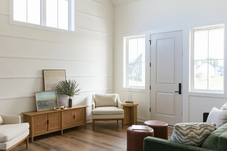 Bright staged living room in a Homestead ranch townhome at Middlebrook