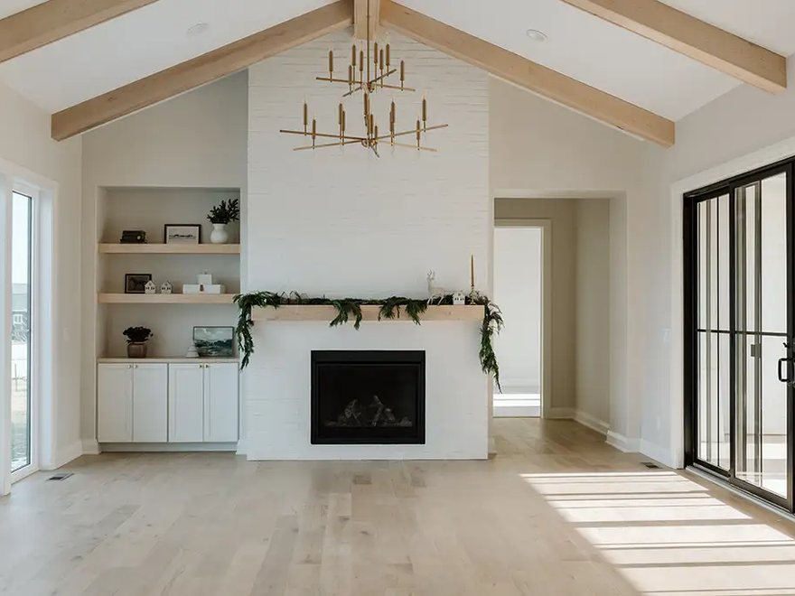 Vaulted living room in a Ground Breaker home